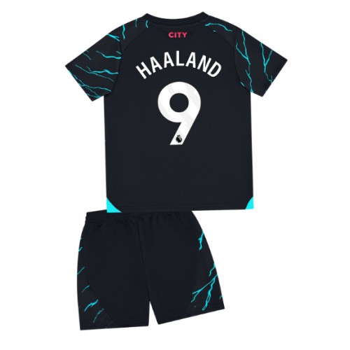Fotballdrakt Barn Manchester City Erling Haaland #9 Tredjedraktsett 2023-24 Kortermet (+ Korte bukser)
